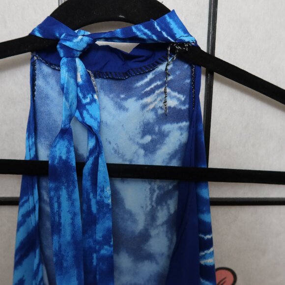 West African Vibrant Blue Tie-Dye Halter Neck Backless Sundress One Size NWOT - Picture 6 of 16